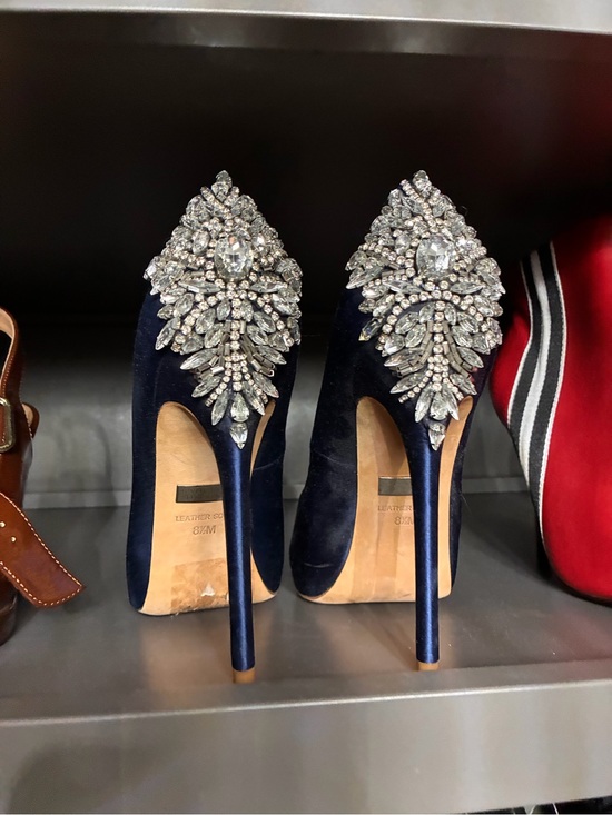 Badgley Mischka Shoes - Badgley Mischka Navy Velvet Crystal-Embellished Stilettos